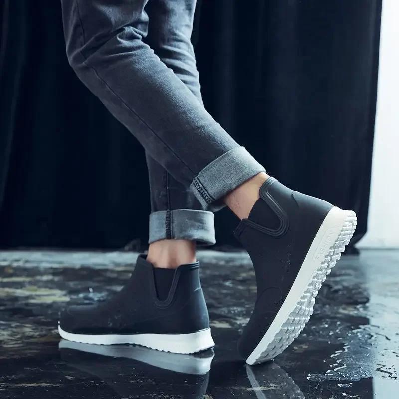 Your Bestfashion Rain Shoes for Men Rubber Shoe Platform Ankle Boots 2024 Autumn Winter Slip On Booties Boots for Men Waterproof Work Botas