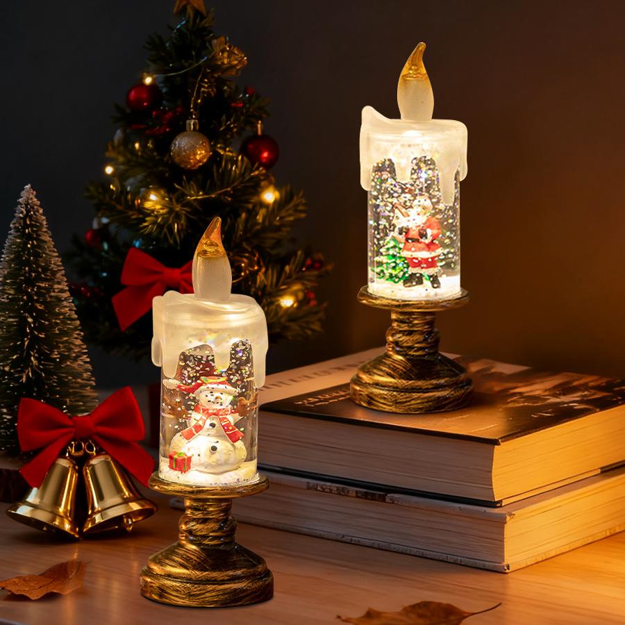 Christmas LED Candle Light Flameless Rotating Waterfall Sparkling Candle Light Crystal Electronic Candle Desktop Decoration Gift