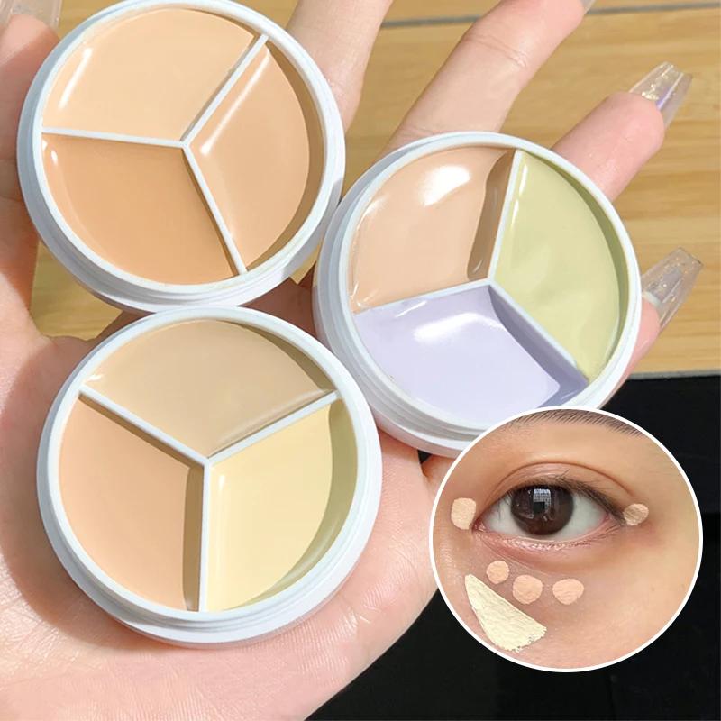 Tondo Tenuta Trucco Tre Colori Correttore Macchie Acne Stampa Riparazione Fondotinta Occhiaie Non Facile A Incollare Polvere Ingrosso