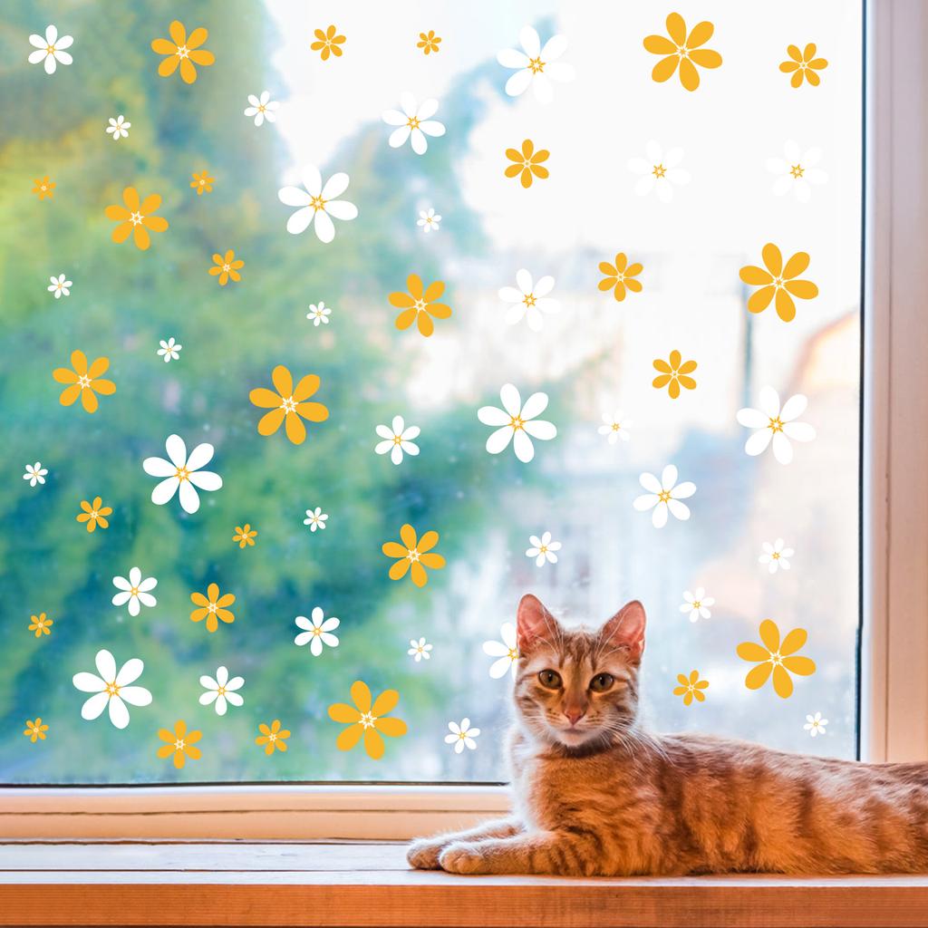 Daisy Flower Glass Sticker Electrostatic Home Living Room Glass Showcase Door Decoration Waterproof Windows Sticker