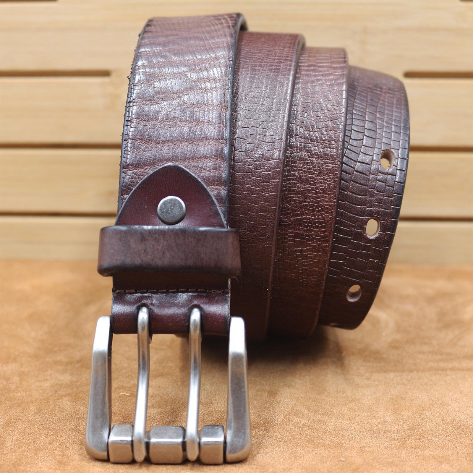 Retro Handmade Cowhide Belt, Men s Belt, Genuine Leather Casual Versatile Trousers Belt 130cm