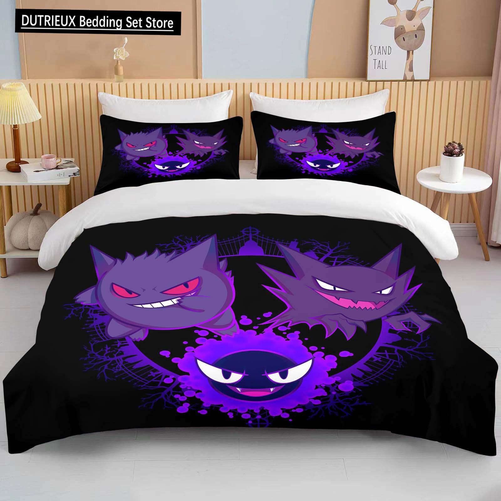 

Колекція постільної білизни з принтом Pokemon Gengar Мультяшна Аніме Підковдра Ковдра Наволочка Для Хлопчиків Дівчаток Дітей Дорослих Колекція Постільної Білизни Розкішна AU Double(180x210cm)