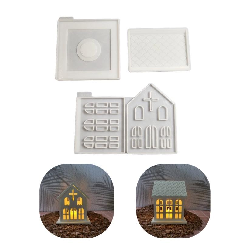Church House Candle Holder Silicone Mold DIYs Cement Gypsum Mold Unique Candlestick Resin Ornaments Mold Home Decors