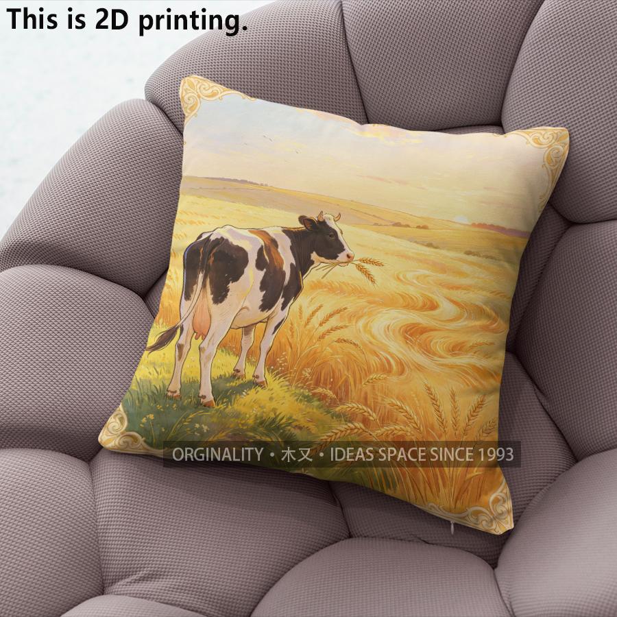 Farm Cow Wheat Field Throw Pillow Covers Pattern Cushion Cover Suitable For Sofa Bedroom Car Pillow Cover 40x40cm