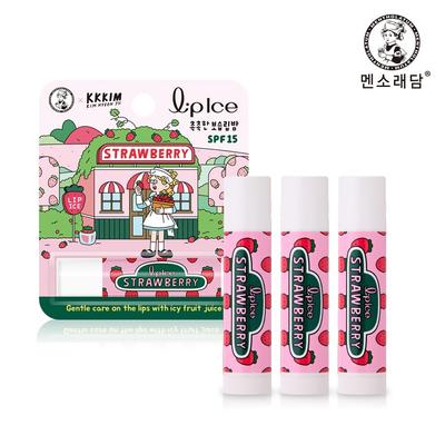 Mentholatum KKKIM Lip Ice Lippenbalsam 3,5g Feuchtigkeitsspendend/Pflegend, Erdbeere, 3 Stk.