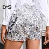 Sequin Shorts for Women Elastic Waist Straight Leg Sparkly Party Mini Shorts High Waist Shiny Nightclub Outfits