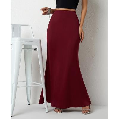 Jupe Midi Satinée Couleur pour Femme Jupes Longues Simples