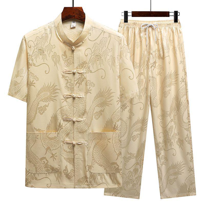 Men’s Ice Silk Tang Suit - Short-Sleeved, Loose-Fit, Chinese Style for Seniors, Ideal for Summer