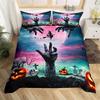 Kids Pumpkin Lantern Duvet Cover Set Twin King Halloween Bedding Set Microfiber Witch Mystery Graveyard Printt Comforter Cover
