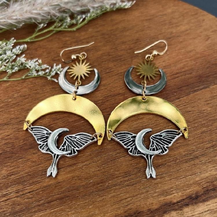 Moon Earrings Unique Alloy Earrings Handmade Moon Jewelry Fashion Statement Earrings Suitable for Parties or Daily Wear
