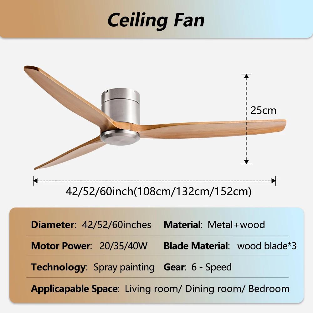 42-60" Modern Whisper-Quiet Villa Hotel Decoration Fan Commercial Ceiling Fan Style Solid Wood Blades Electric Fan