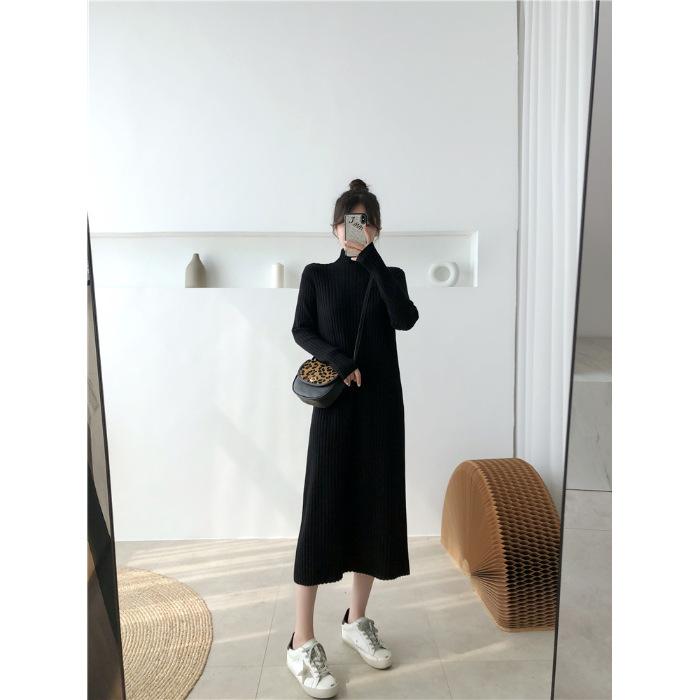 

Douyin Tmall quality knitted dress women s autumn and winter new pit strip straight inner long knee bottom long dress One size fits all чёрный