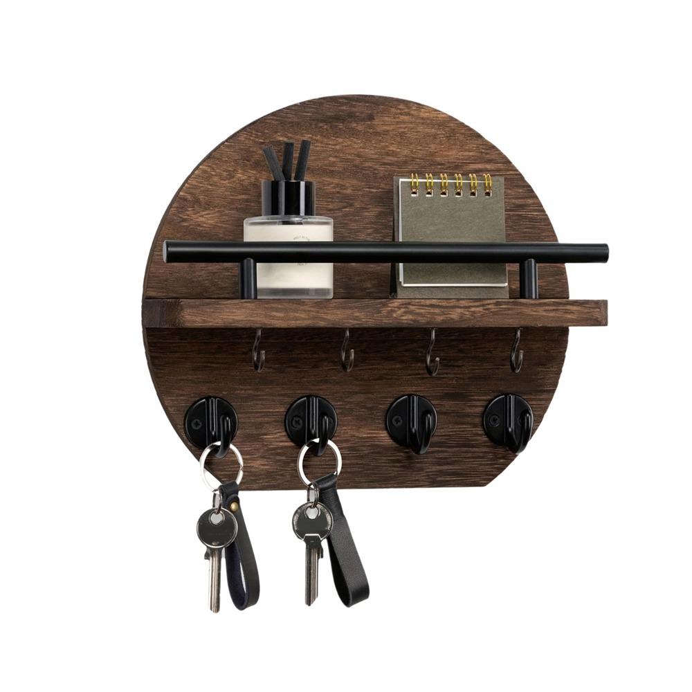 Simple Wall Mounted Key Holder Decorative Key Rack Wood Mail Organizer  Entryway Decor коричневый
