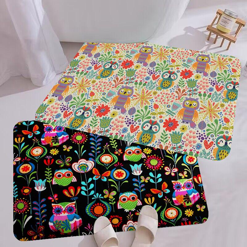 Pattern Colorful Owls Floor Mat INS Style Soft Bedroom Floor House Laundry Room Mat Anti-skid Household Carpets