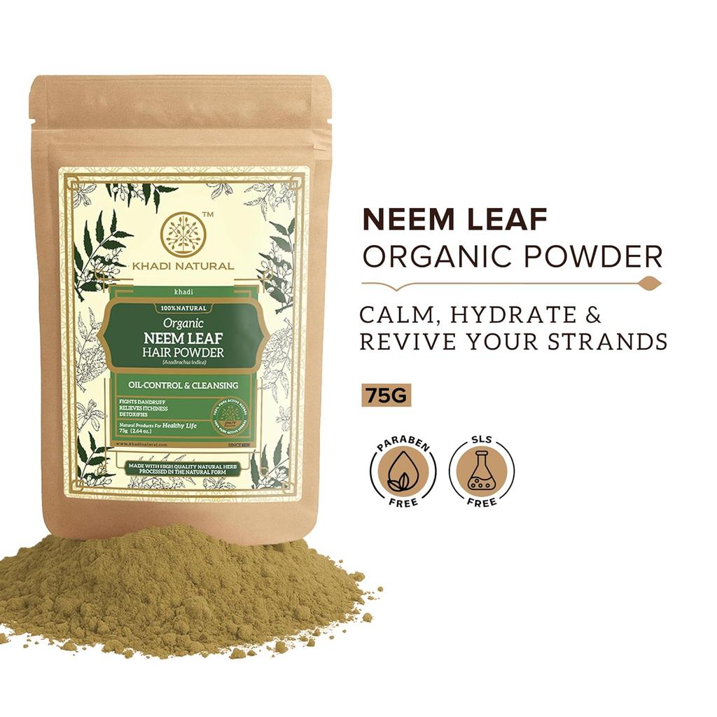 Khadi Natural Neem Leaf Organic Powder 75g Pack Of 1 For Skin & Hair Care, Scalp Cleansing & Brightening