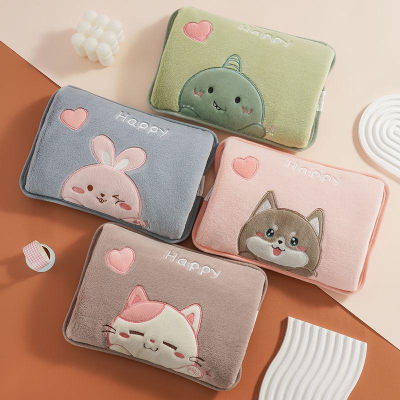 Plush Hot Water Bottle with Thick Cloth Cover for Women's Abdomen