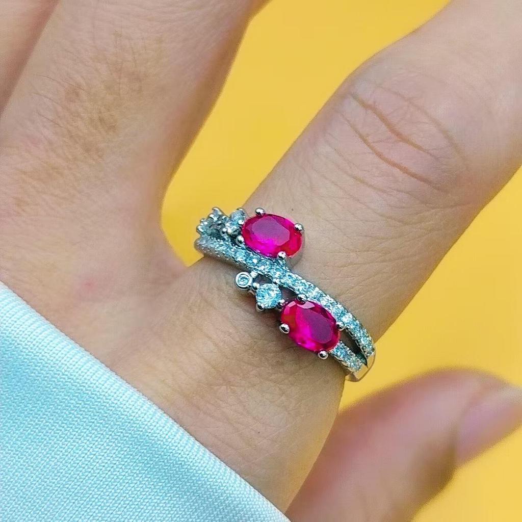 2025 Xiaohongshu Women's Ring with Natural Sapphire and Ruby Gemstones