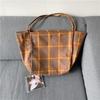 Simple plaid woolen shoulder bag, handheld cloth bag, student large-capacity shopping bag, lazy wind women's bag