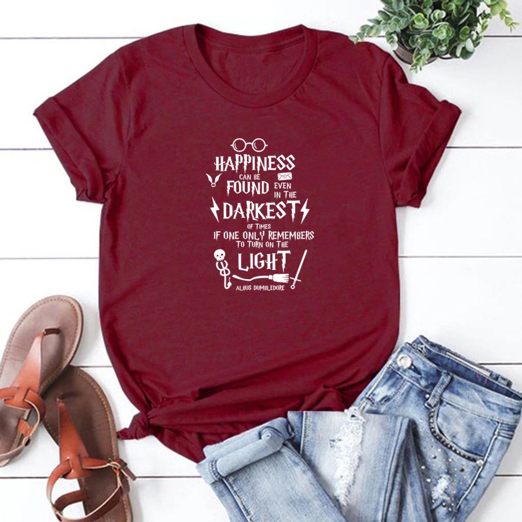 Happiness Can Be Found Even In The Darkest of Times T-Shirt Wizard Shirt HP Fans Tshirt Women Short Sleeve Tees