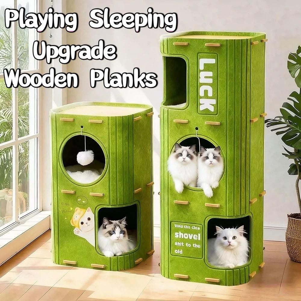 All-in-one Cat Castle House with Holes Cat Scratching Board Bed Winter Cat House Pet House