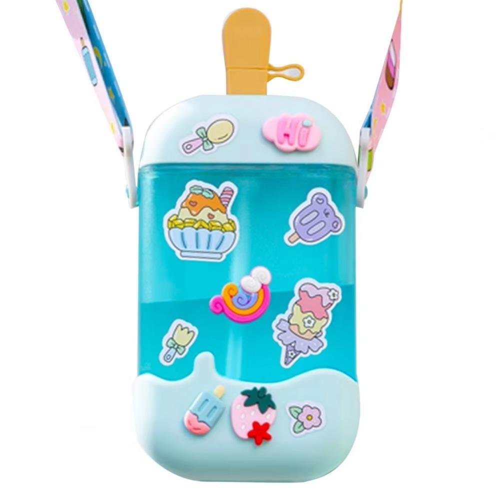 

Непротекаемый стаканчик для мороженого с трубочкой, противопадающий пластиковый чайник, современная мультяшная бутылка для воды на открытом воздухе синий