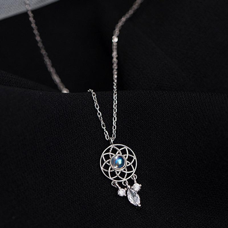 Crystal Tassel Moonstone Dream Catcher Charm Necklace For Women Creative Pendant Elegant Party Necklaces Jewelry Gift