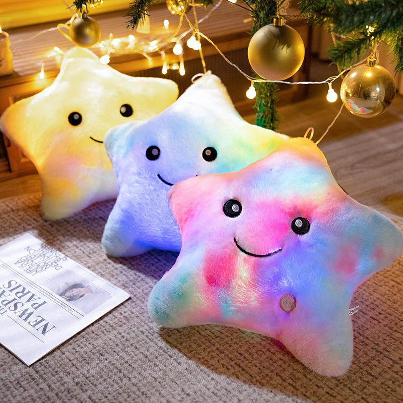 Luminous Five-Pointed Star Throw Pillow: Colorful Plush Toy Decoration for Sofa or Gift
