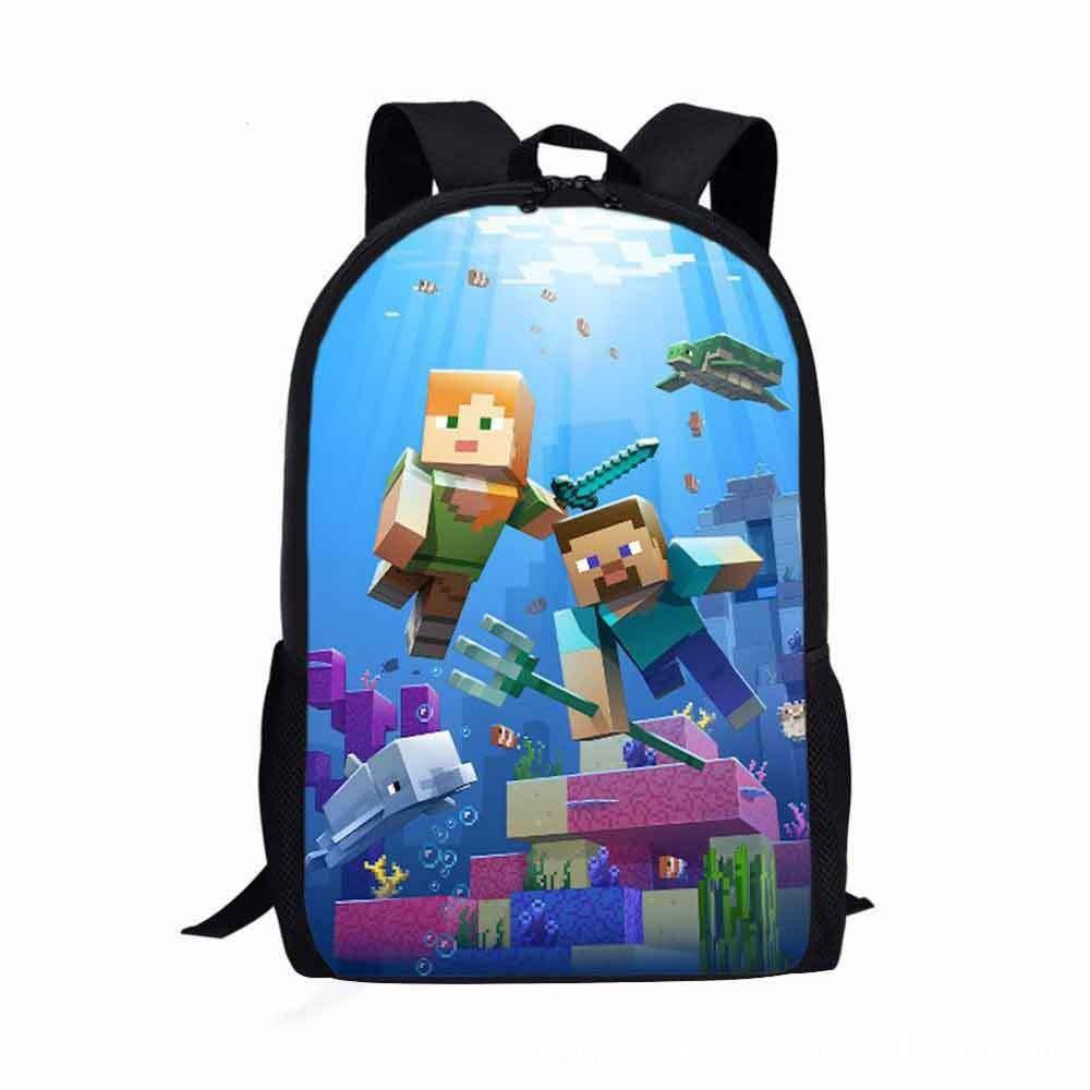 Square Man School Bag Cartoon Backpack Minecraft Backpack Game Printing Large Capacity