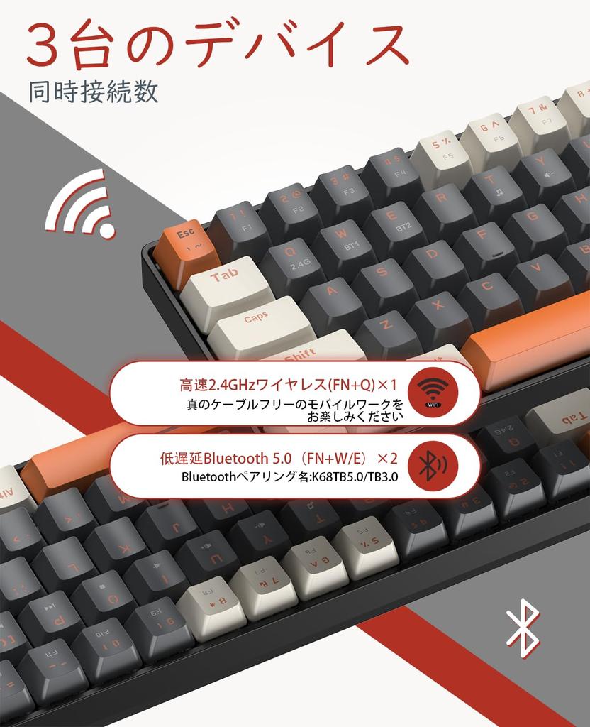 x ZIYOU LANG Bluetooth Wireless Gaming K68 Red Switch USB Compatible with and for Remote Japanese Manual Technical Standards Conformity Certification