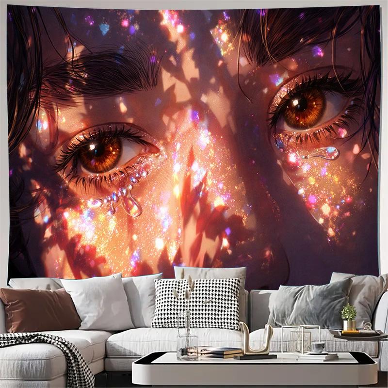 Cosmic Eyes Girl Face Galaxy Art Wall Tapestry Machine Washable All Season Decor Art Print Fantasy Dream Design Home  nontoxic