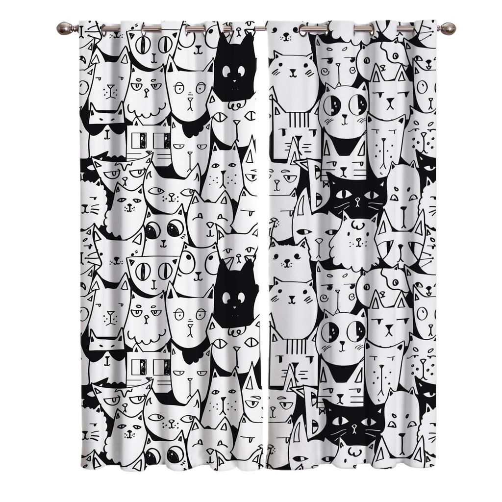 Die Katze Tier schwarz Fenster Vorhänge Vorhänge für Wohnzimmer dekorative Elemente Wohnzimmer