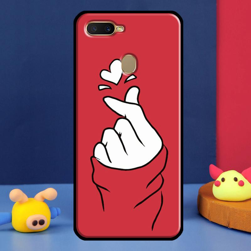 Kpop Finger Heart Case For Oppo A96 A76 A16 A74 A94 A54 S A57 A77 A58 A78 A98 A5 A9 A91 A15 A17 A52 A72 Cover