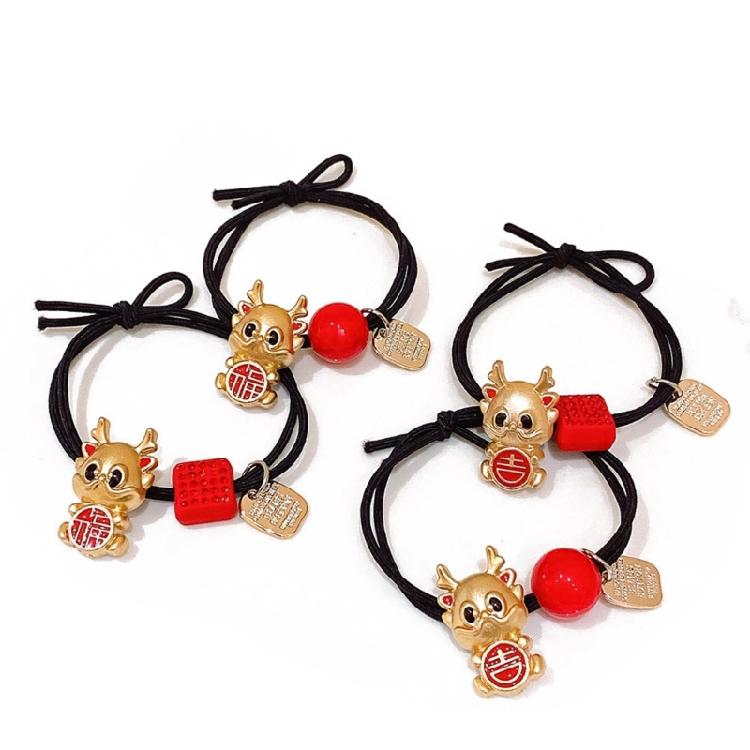 2024 New Year Hair Tie Zodiac Dragon Elastic Hair Bands Women Girls Hair Rope