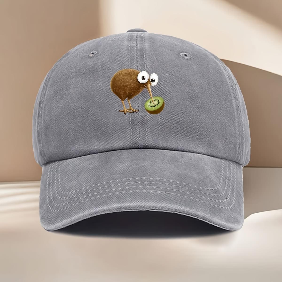 

Funny Kiwi Bird Eating Kiwi Fruit Baseball Cap Adjustable Vintage Washed Sports Cap for Men Women One Size сірий