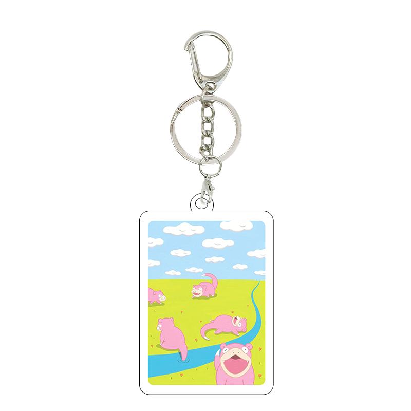 Anime Cartoon Gengar Psyduck Mew Bulbasaur Anime Game Characters Acrylic Pendant PKM Ptcg Decor Key Chain Ring for Fans Gifts