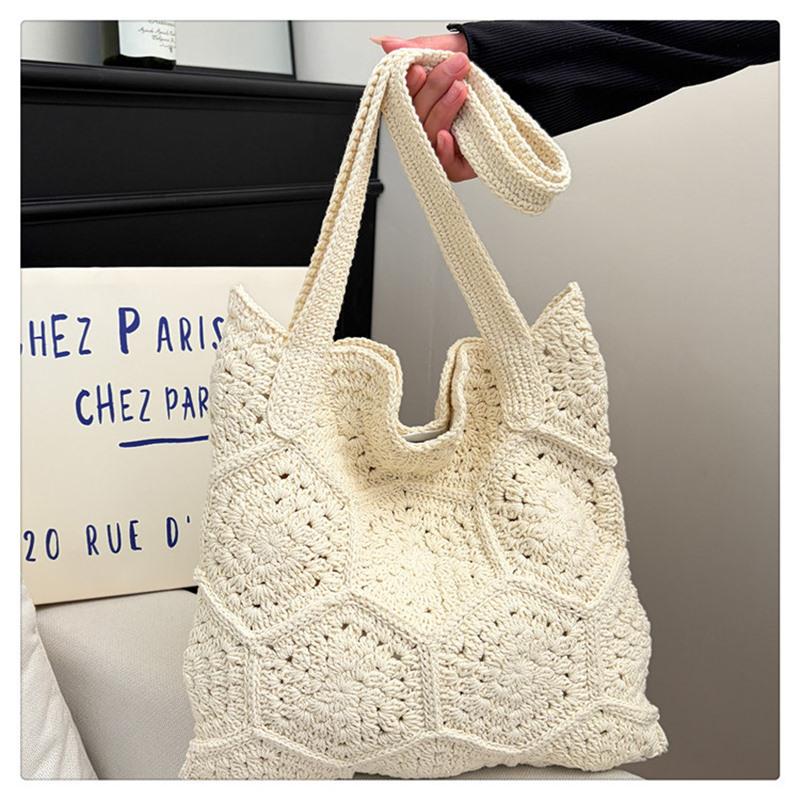 

2026 Handmade Cotton Rope Woven Women s Beach Bag - Versatile Summer Vacation Handbag Standard грязно-белый
