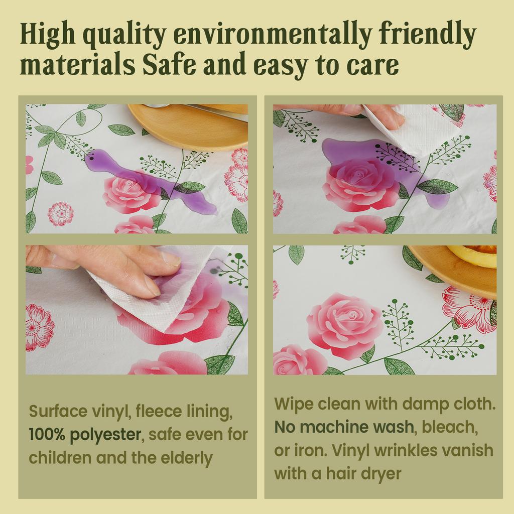Round Table Cloth Vinyl Fitted Tablecloth Elastic Enduring Table Cloth for Christmas Birthday Wedding Party Home Dining Decor