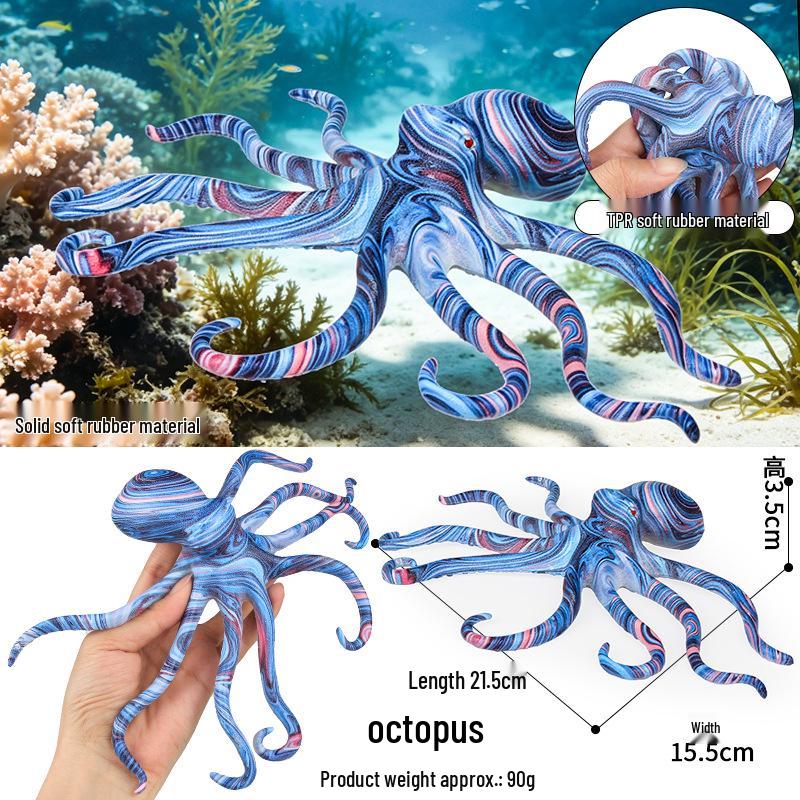 Kids' Marine Animal Model Stress Relief Toy Set: Pufferfish, Octopus, Crab, Shark, Dunkleosteus