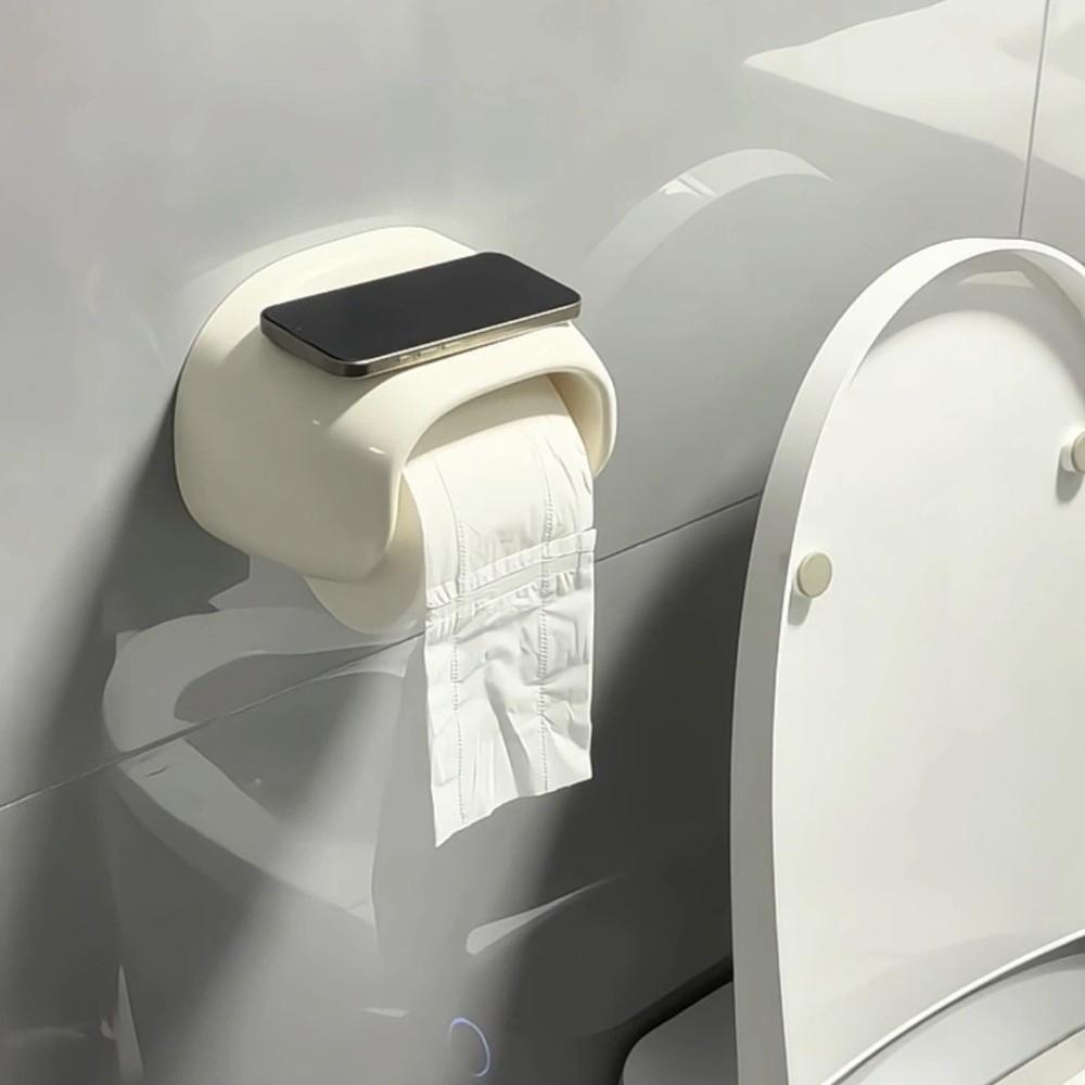 No Punching Bathroom Roll Holder Wall Mounted Toilet Tissue Box Roll Paper Tube Restroom
