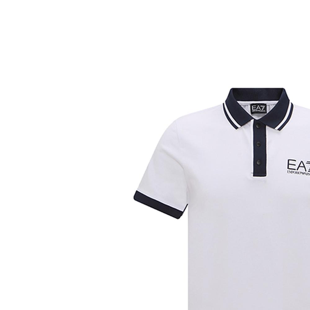 Emporio Armani EA7 Color Block Logo Print Casual Button Straight Fit Short Sleeve Polo Shirt Men Tops White 3RPF17-PJ03Z-1100