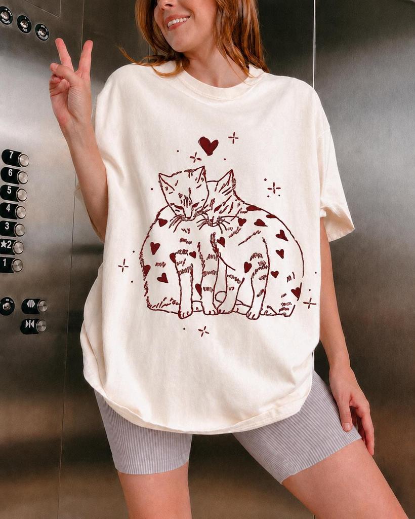 Cats 90s Vintage Tattoo Style Tshirt, Retro Comfort Colors® Y2k Kitten Shirt, Cat Lovers Gift, Cute Lovely Cat Shirts