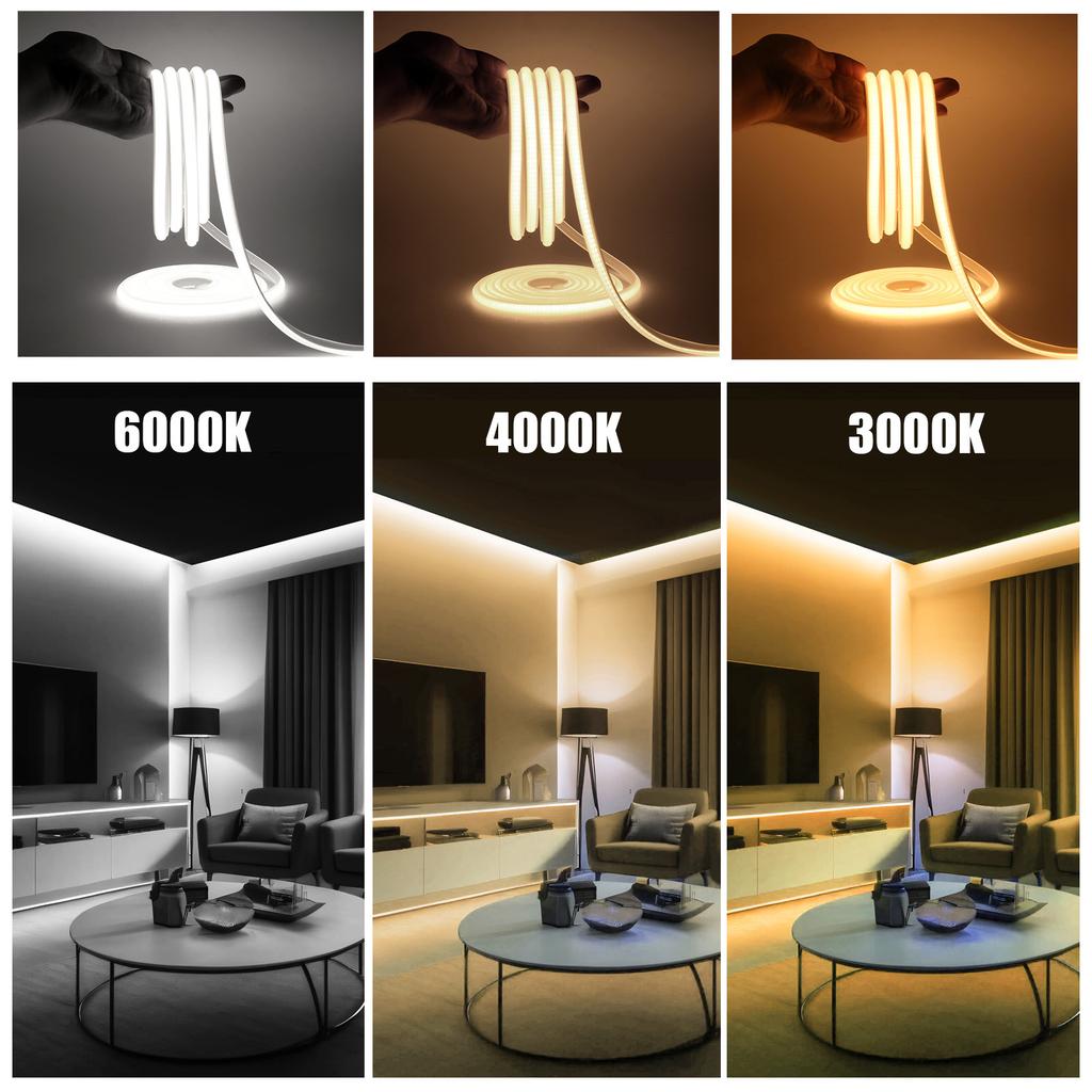 AC 110V 220V COB LED Strip Waterproof EU UK US Kit 3000K 4000K 6000K Garden Home Decor High Bright Flexible Ribbon Neon Light