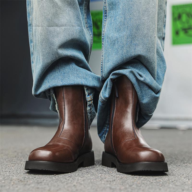 Fashion Autumn and winter men's long boots Black Versatile British style Daily business and office Outdoor Fashion Party warm shoes New