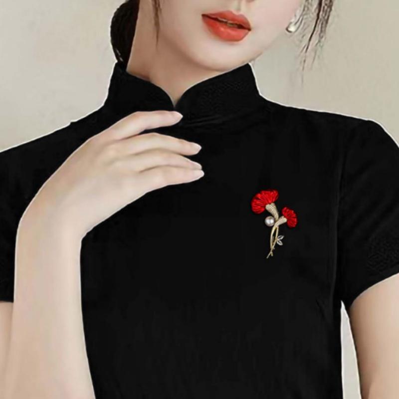 Luxury Red Flower Brooches For Women Unique Floral Pins Casual Party Jewelry Decor Accessories New Fashion Mother's Day Gifts