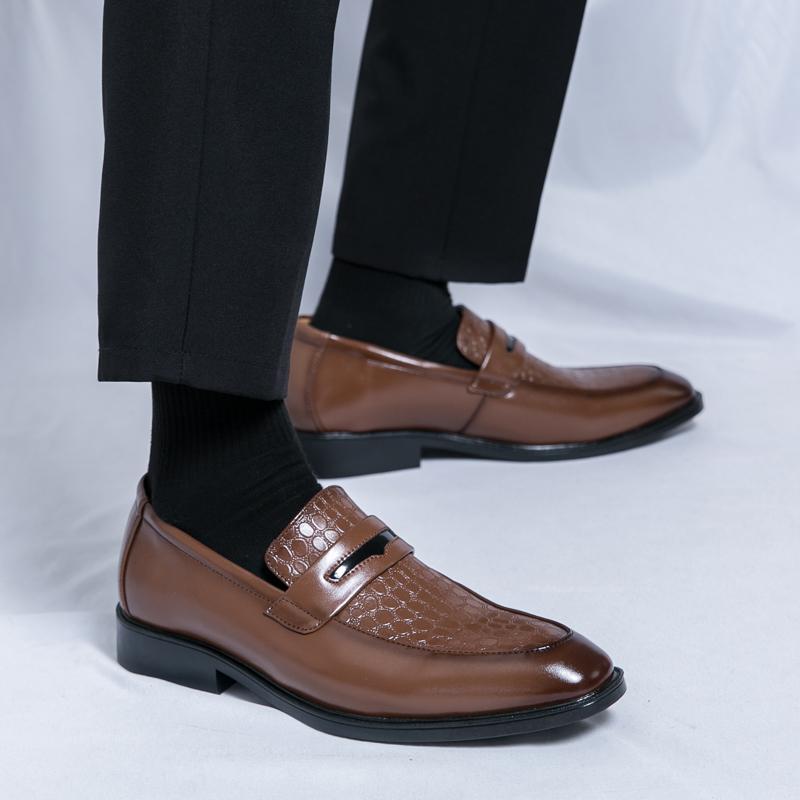 Fashion Solid Color Casual Loafers Mens Woven Pattern Patent Leather Dress Casual Shoes Wedding Dress Business Wedding Party Formal Shoe