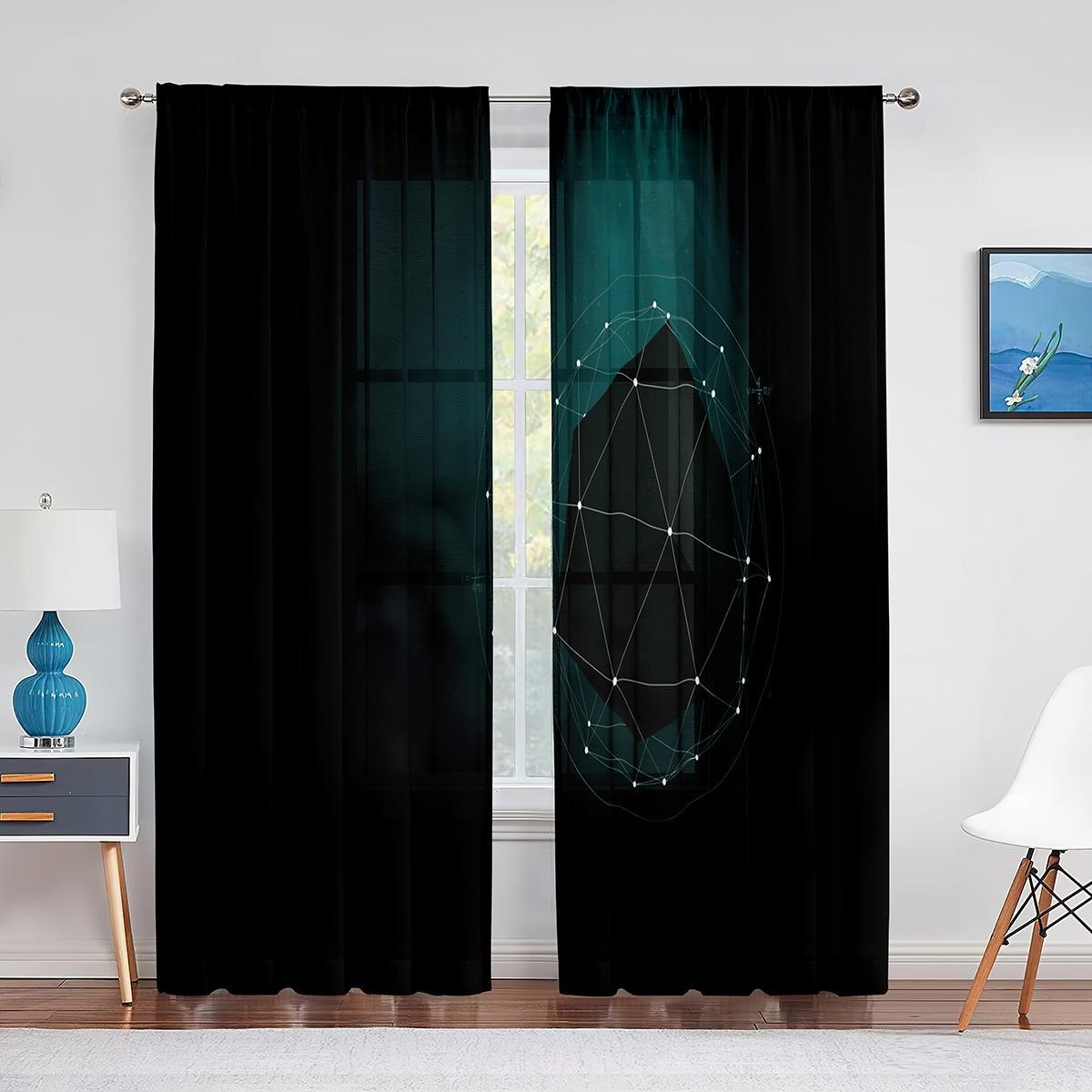 

Прозрачная вуаль с геометрическим рисунком «Девушка в шахматной доске», черно-белые абстрактные тюлевые шторы для окон для гостиной, спальни 1 PCS W100XH250cm&Grommet Top