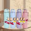 1PC Kids Sledding Winter Cartoon Print 750ml Color Plastic Sports Water Bottle Leakproof Flip Straw Lid Suitable for Sports Office Home Use