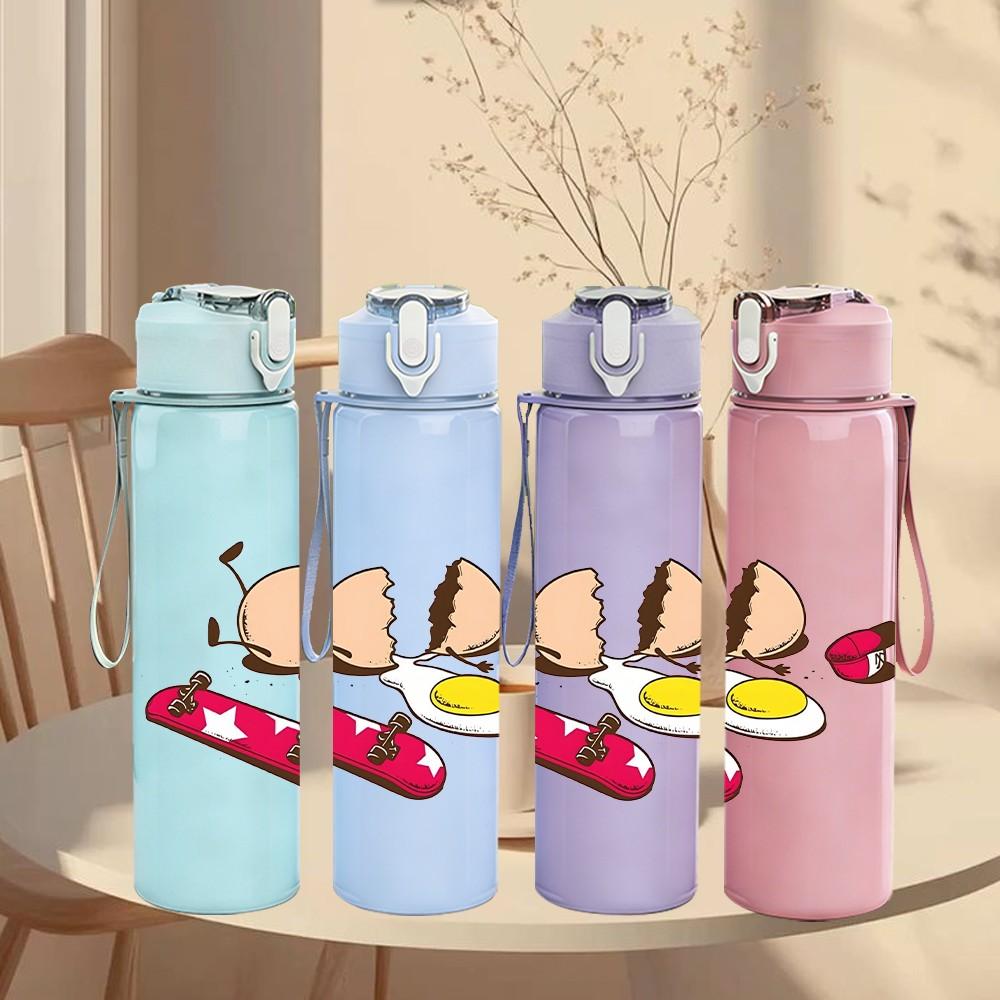 1PC Kids Sledding Winter Cartoon Print 750ml Color Plastic Sports Water Bottle Leakproof Flip Straw Lid Suitable for Sports Office Home Use