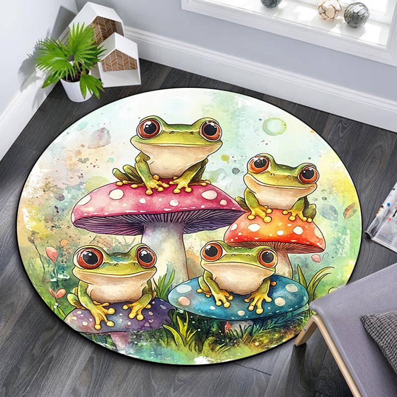 

Frog Toad Mushroom Round Area Rug,Carpet Rug for Living Room Bedroom Sofa Playroom Decor,Non-slip Floor Mat 80cmx80cm