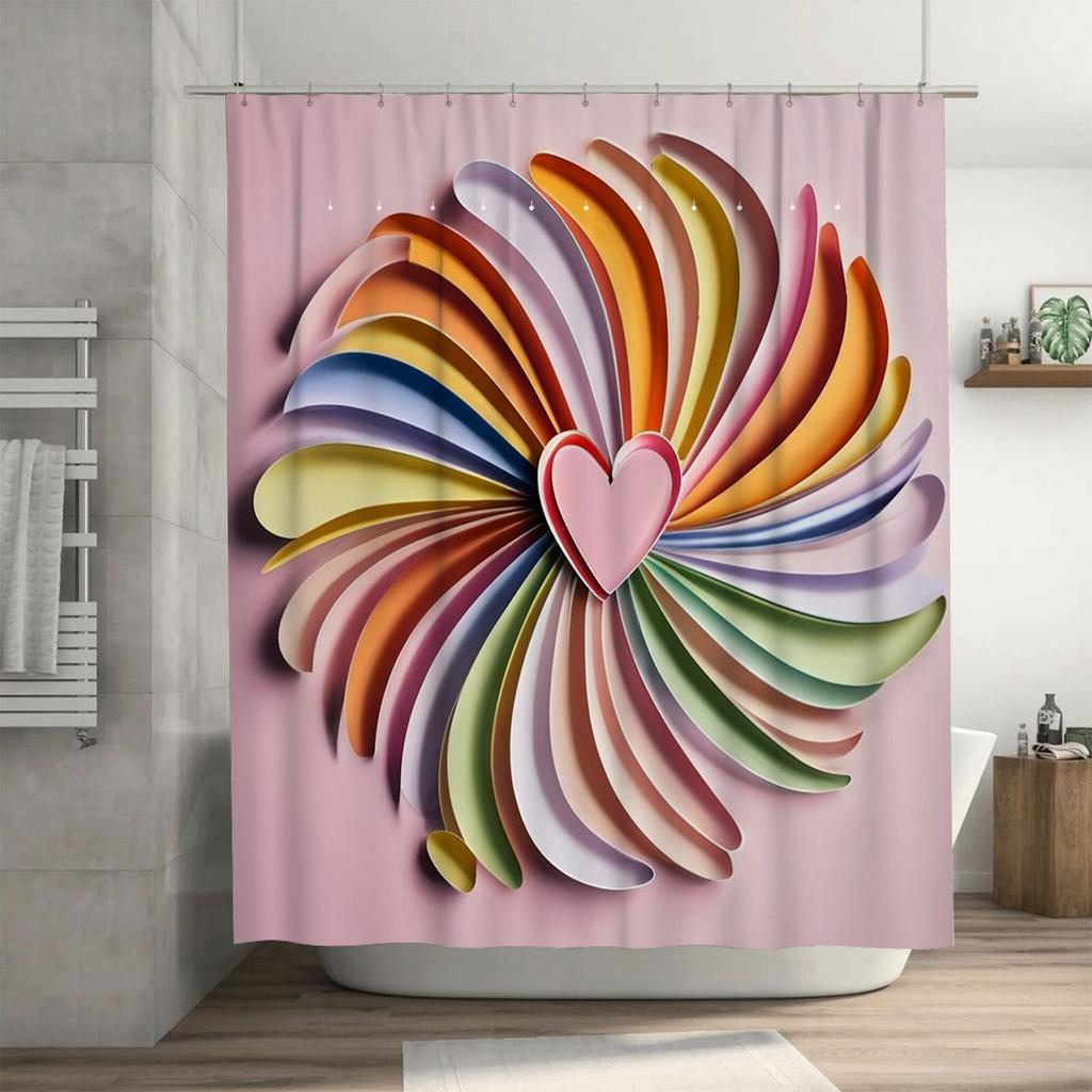 Colorful Heart Spiral Shower Curtain | Vibrant and Modern Bathroom Decor